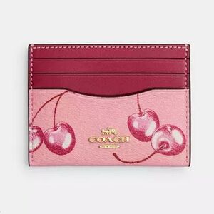 Coach Slim Id Card Case With Cherry Print